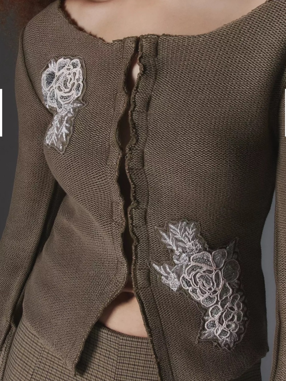 silence + noise Kimchi Blue Natalia Knit Cardigan with White Floral Appliqué